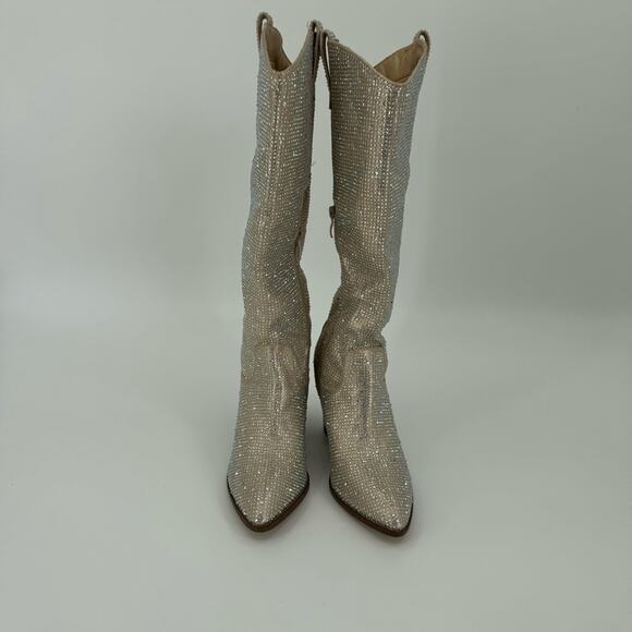 Top Moda Women's Rhinestone Bling Glitter Knee High Almond Western Boots Size 8 - Picture 6 of 10
